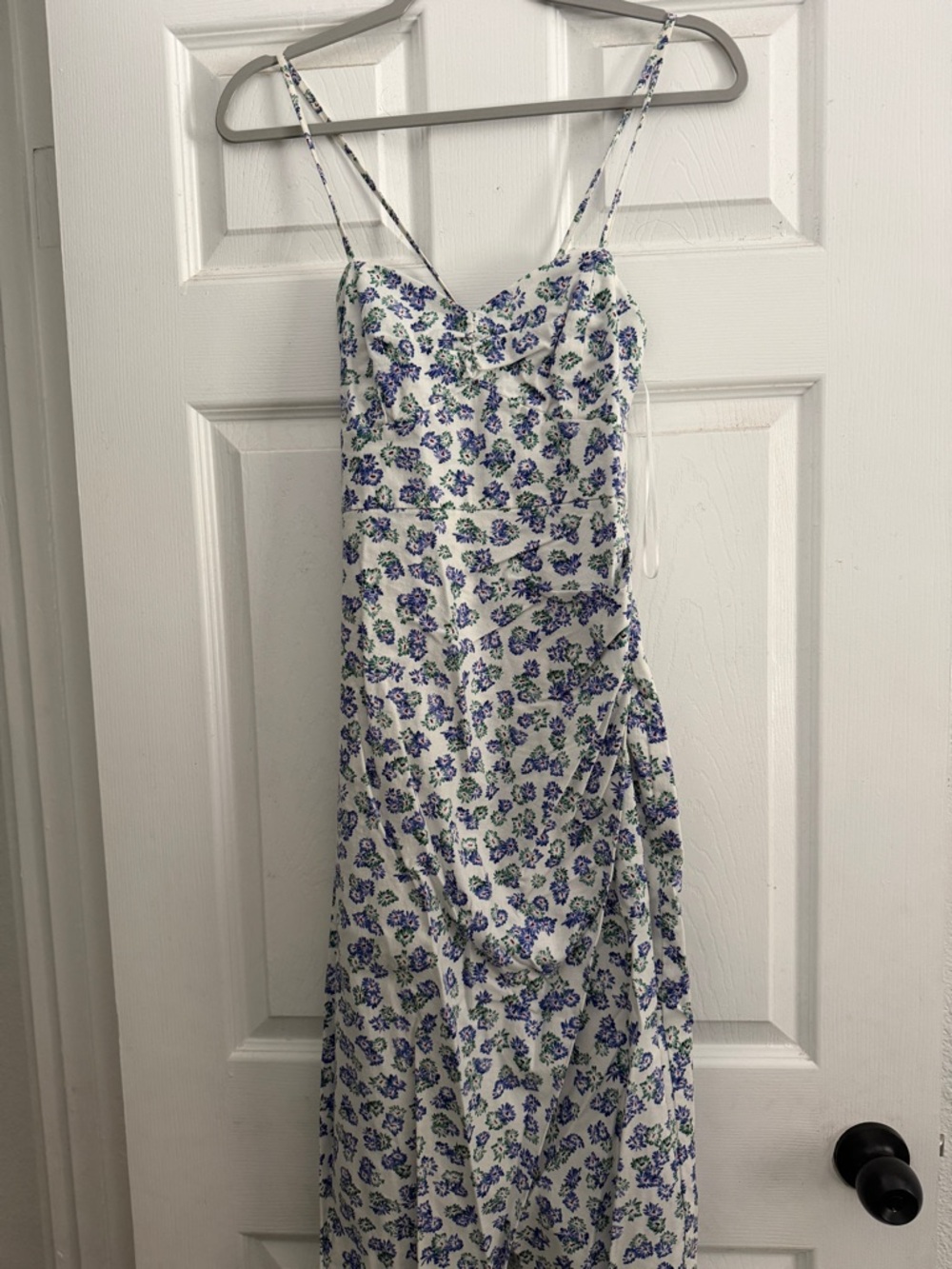 Zara White Midi Slip Dress with Blue & Green Floral Print